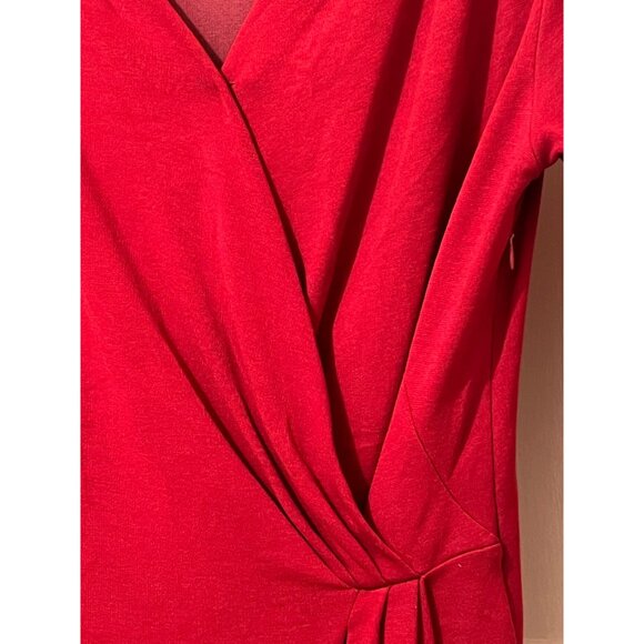 Ann Taylor Size 6 Red Dress Body Con Hidden Side Zip Long Sleeves Foe wrap skirt - Picture 10 of 16